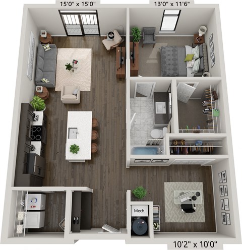 One bedroom one bathroom floor plan